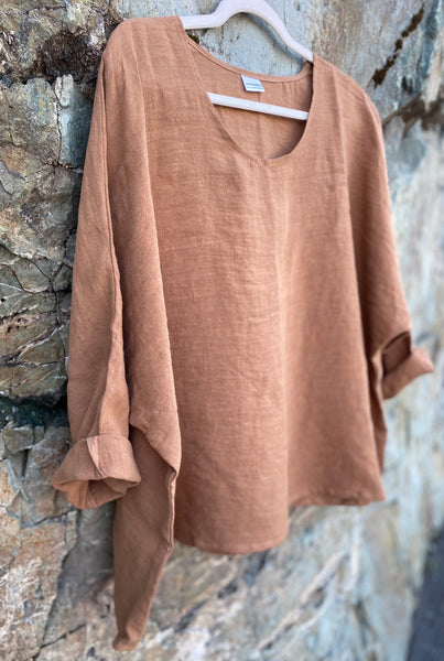 Mustard Linen Dolman Sleeve Top
