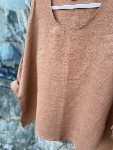 Mustard Linen Dolman Sleeve Top