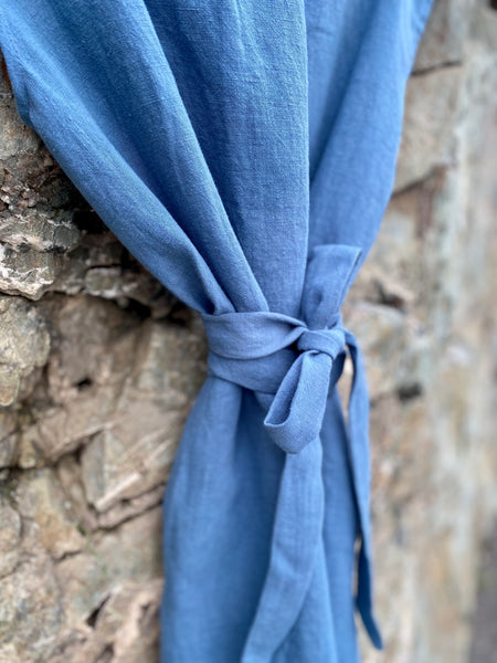 Dove Blue Linen Short Sleeve Dress