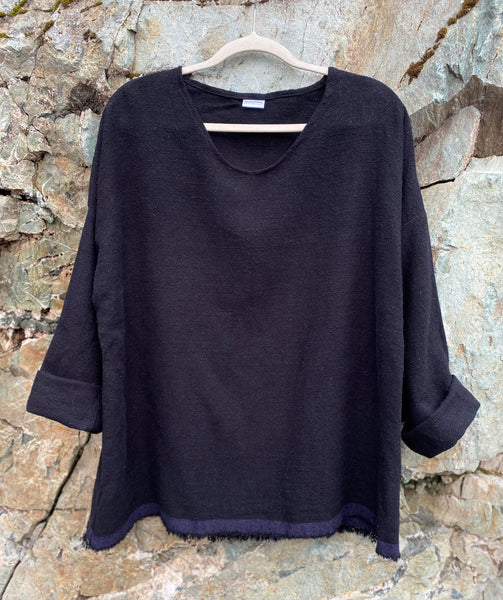 Black Linen Blend Top