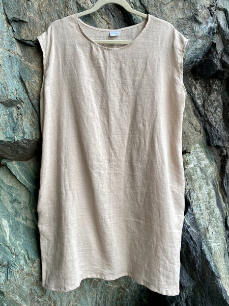 Cream Linen Short Sleeve Dress