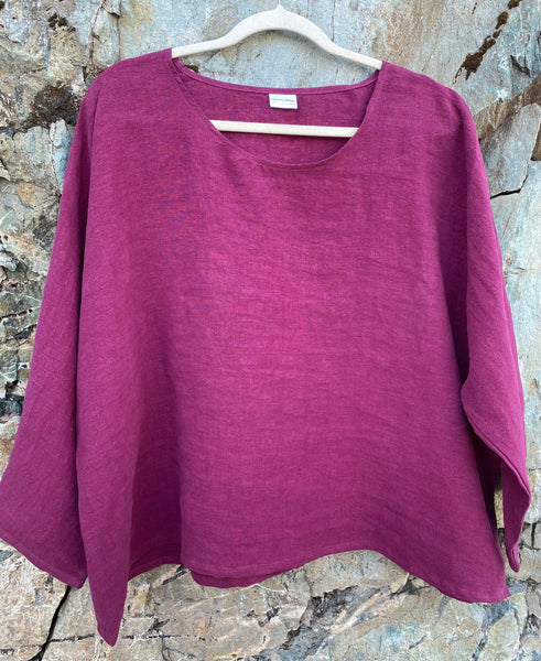Currant Linen Dolman Sleeve Top