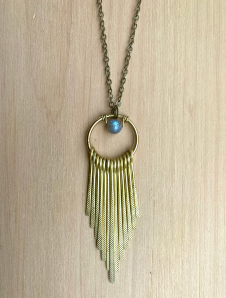 Labradorite and brass tassel necklace