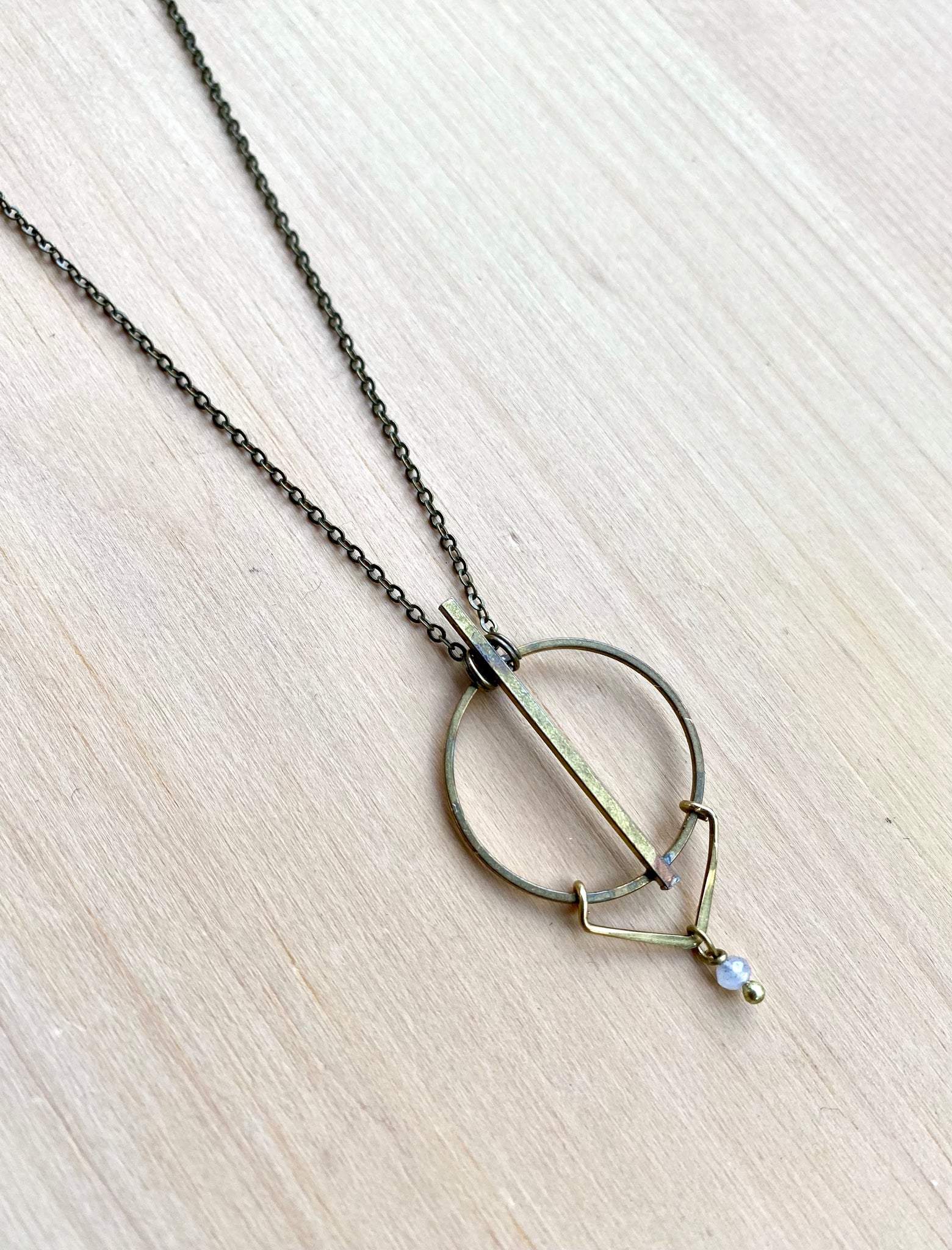 Brass & Labradorite geometric long necklace
