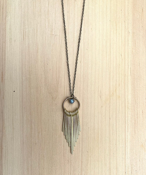 Labradorite and brass tassel necklace