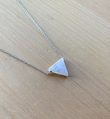 Silver & Rainbow Moonstone Triangle 18" Necklace