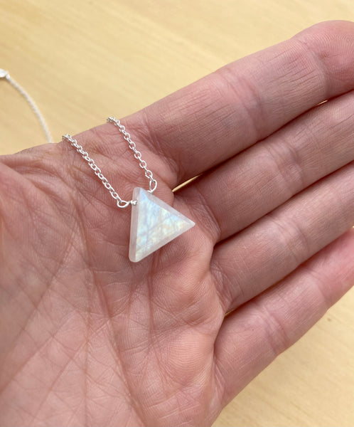 Silver & Rainbow Moonstone Triangle 18" Necklace
