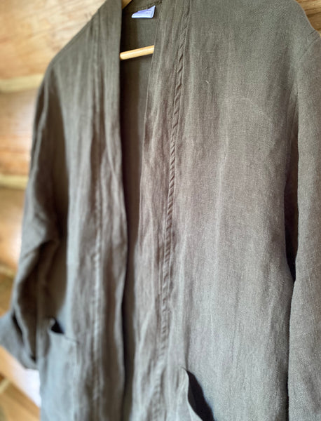 Bark Green Linen Duster Jacket