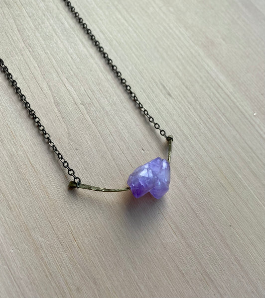 Amethyst and brass necklace