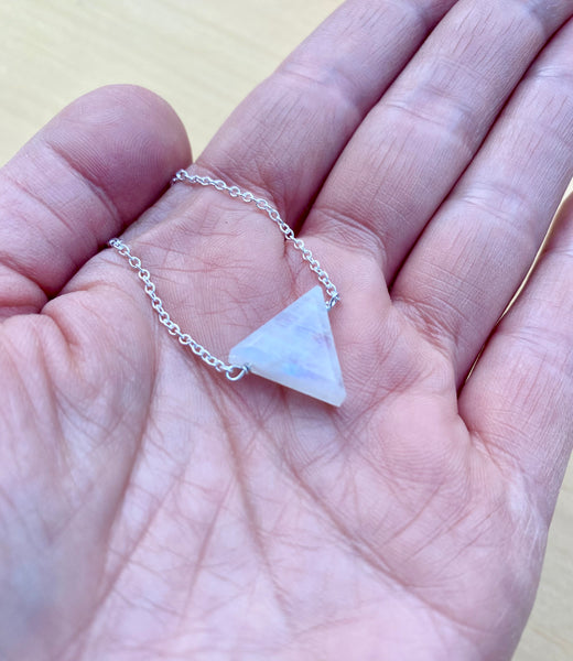 Silver & Rainbow Moonstone Triangle 18" Necklace