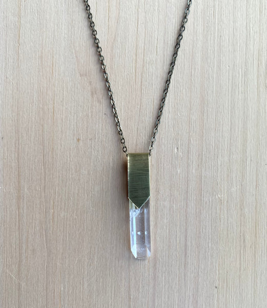 Quartz and scrap brass necklace