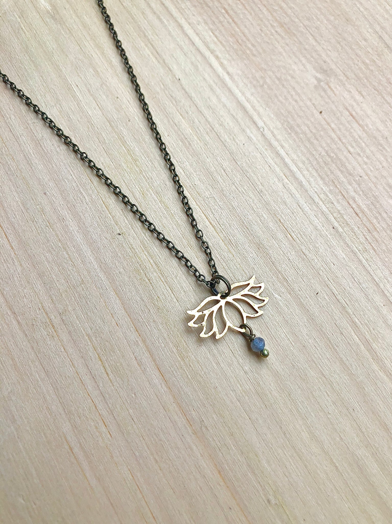 Brass lotus and Labradorite Necklace