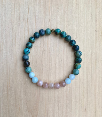 African Turquoise, Amazonite and Sunstone Mala Bracelet