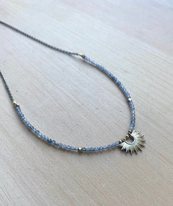Labradorite & Brass Sun Short Necklace