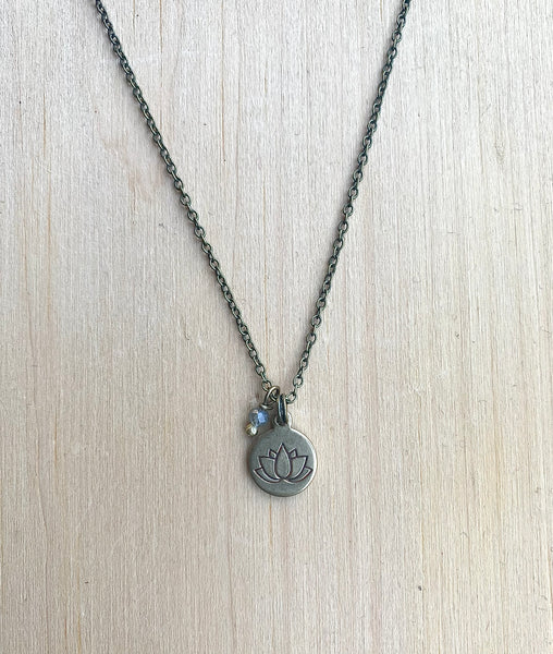 Brass lotus flower and Labradorite short Necklace