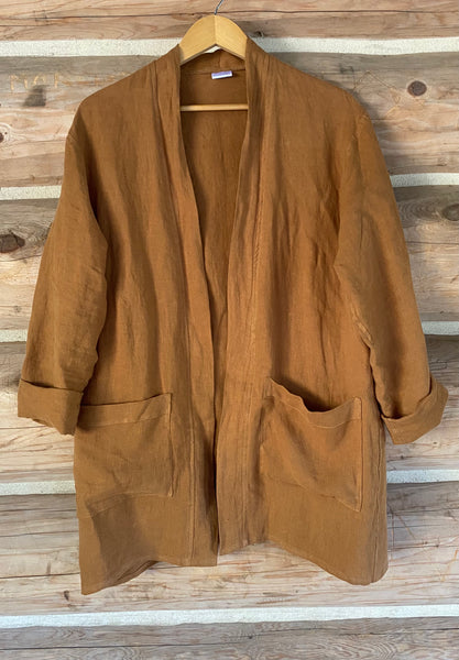 Bark Green Linen Duster Jacket