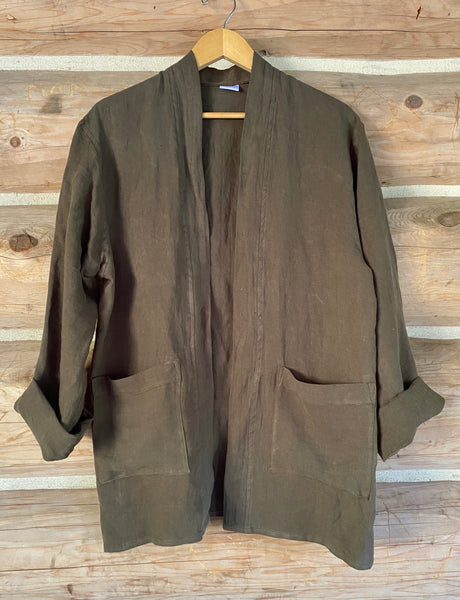 Bark Green Linen Duster Jacket