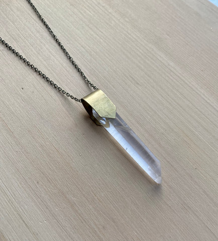 Quartz and scrap brass necklace