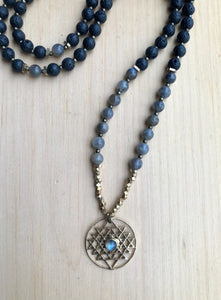 Lava Stone, Labradorite & Sri Yantra Mala Necklace