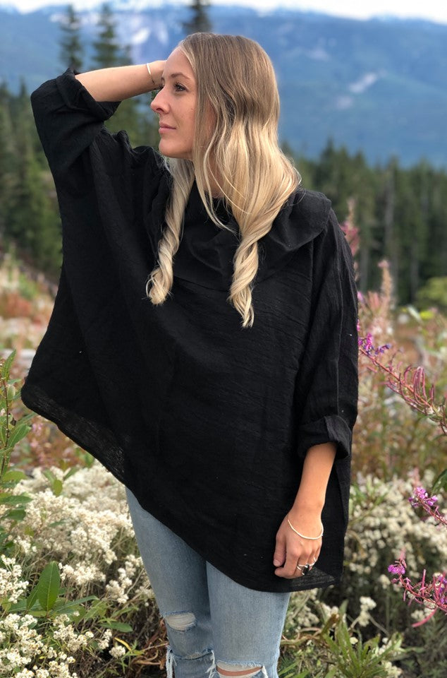 Crinkle Linen Cowl Neck Top