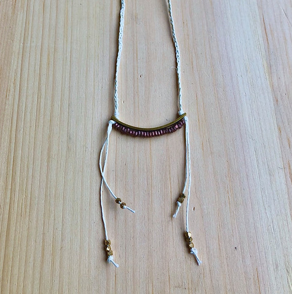 Linen, Brass and vintage Copper necklace