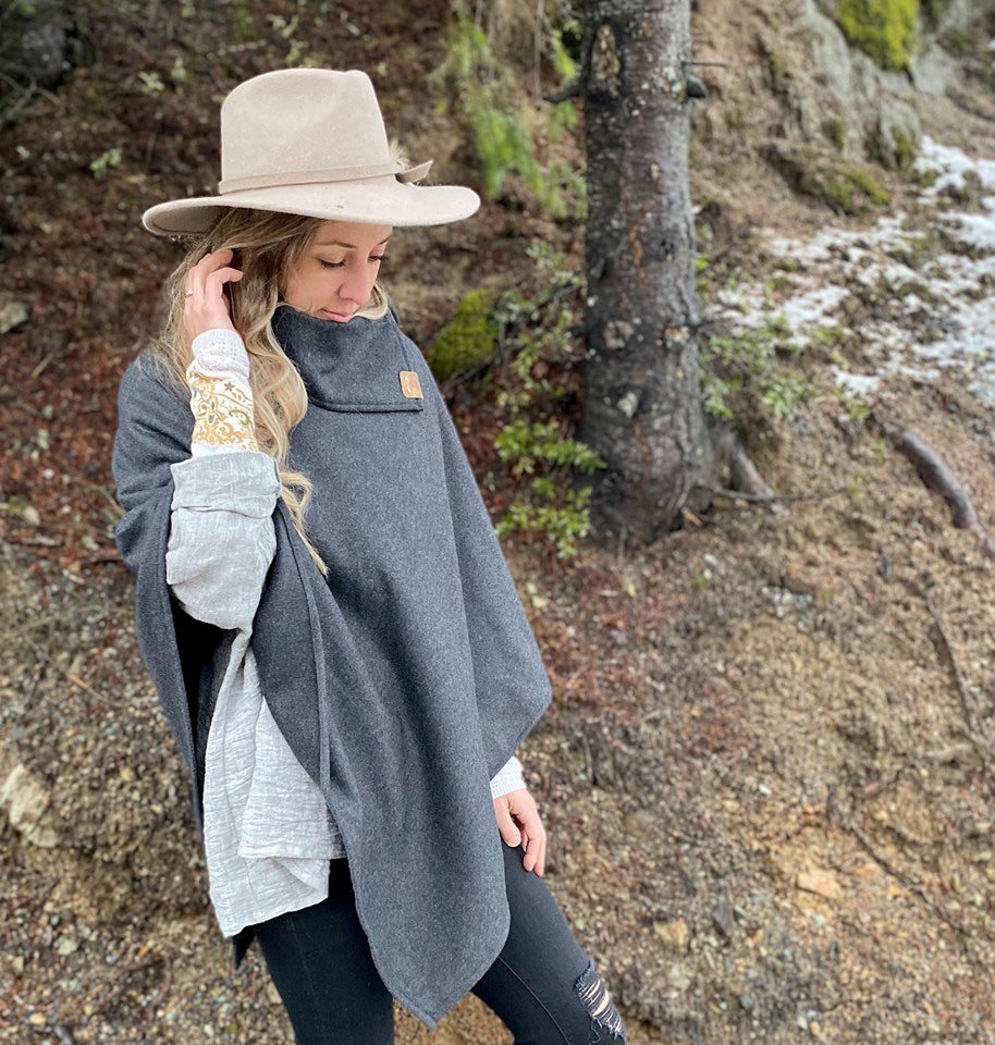 Charcoal Wool Blend Poncho