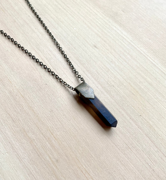 Smokey Quartz and scrap brass neclace