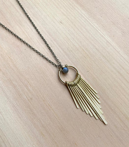 Labradorite and brass tassel necklace