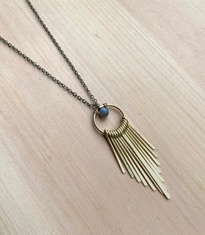 Labradorite and brass tassel necklace