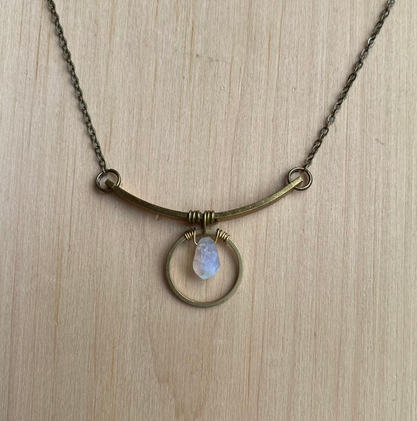 Rainbow Moonstone and Brass necklace