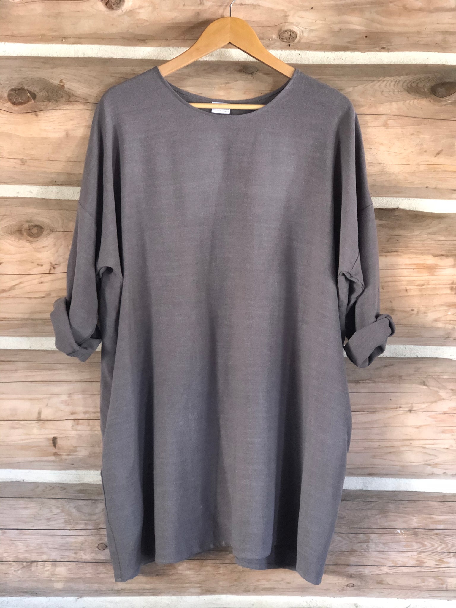 Long sleeve linen blend dress