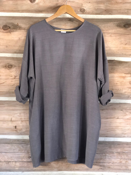Long sleeve linen blend dress