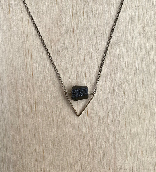 Black Tourmaline & Triangle Necklace