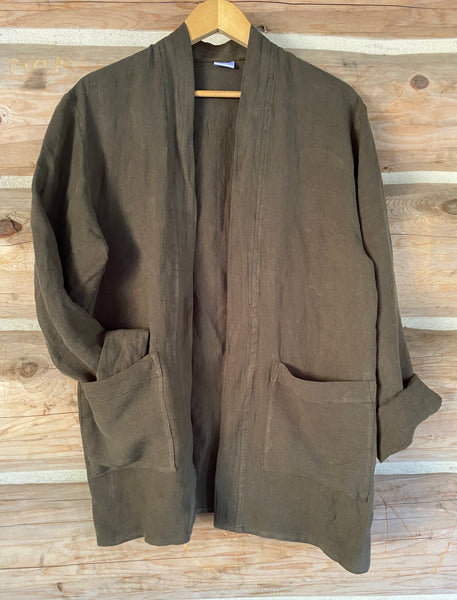 Bark Green Linen Duster Jacket