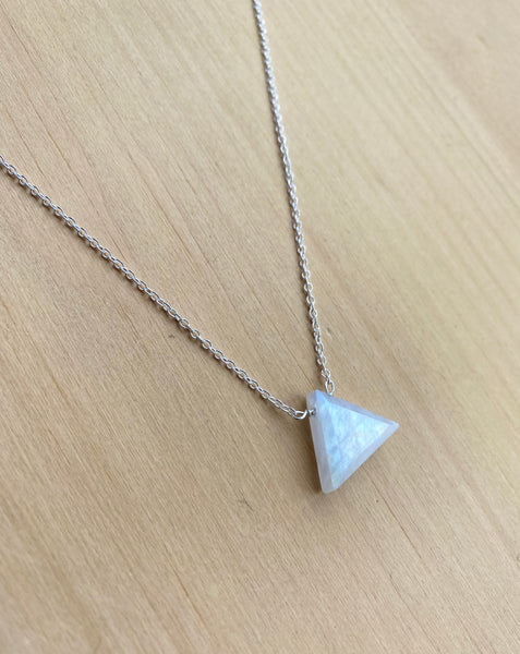Silver & Rainbow Moonstone Triangle 18" Necklace