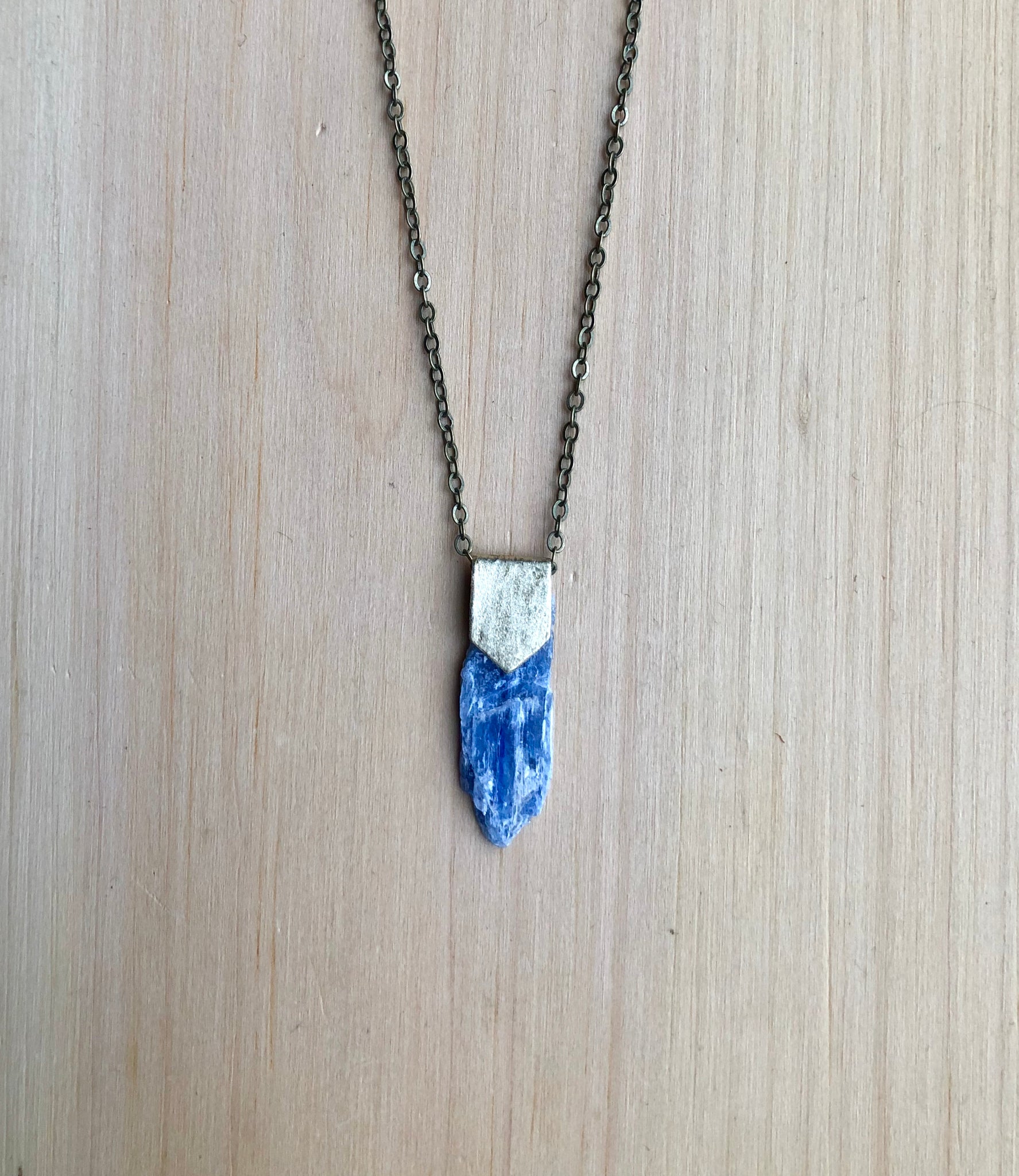 Kyanite and scrap brass necklace