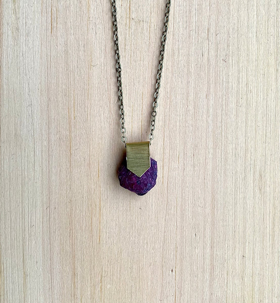 Raw Ruby and scrap brass necklace