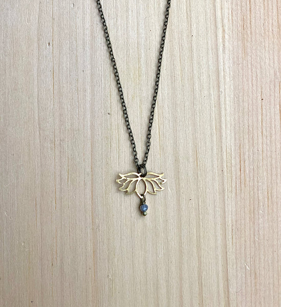 Brass lotus and Labradorite Necklace
