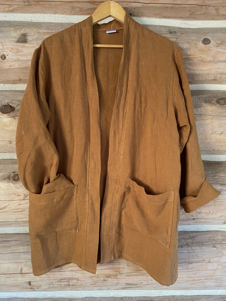 Bark Green Linen Duster Jacket
