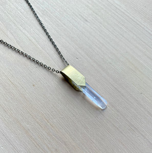 Quartz and scrap brass necklace
