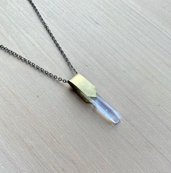 Quartz and scrap brass necklace