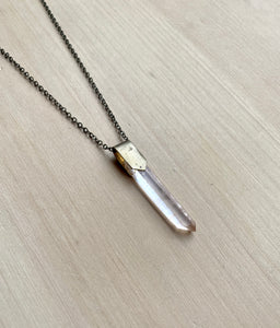 Lemurian Seed Quartz and scrap brass necklace