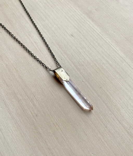Lemurian Seed Quartz and scrap brass necklace