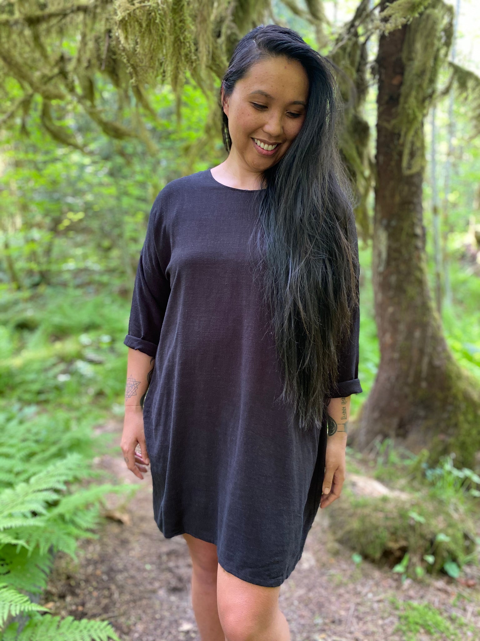 Long sleeve linen blend dress