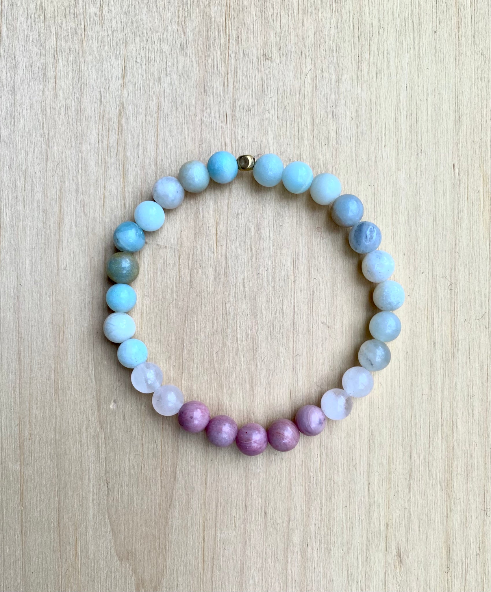 Amazonite, Rose Quartz and Rhodochrosite Mala Bracelet