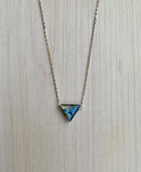14k Gold Filled Labradorite Triangle 18" Necklace