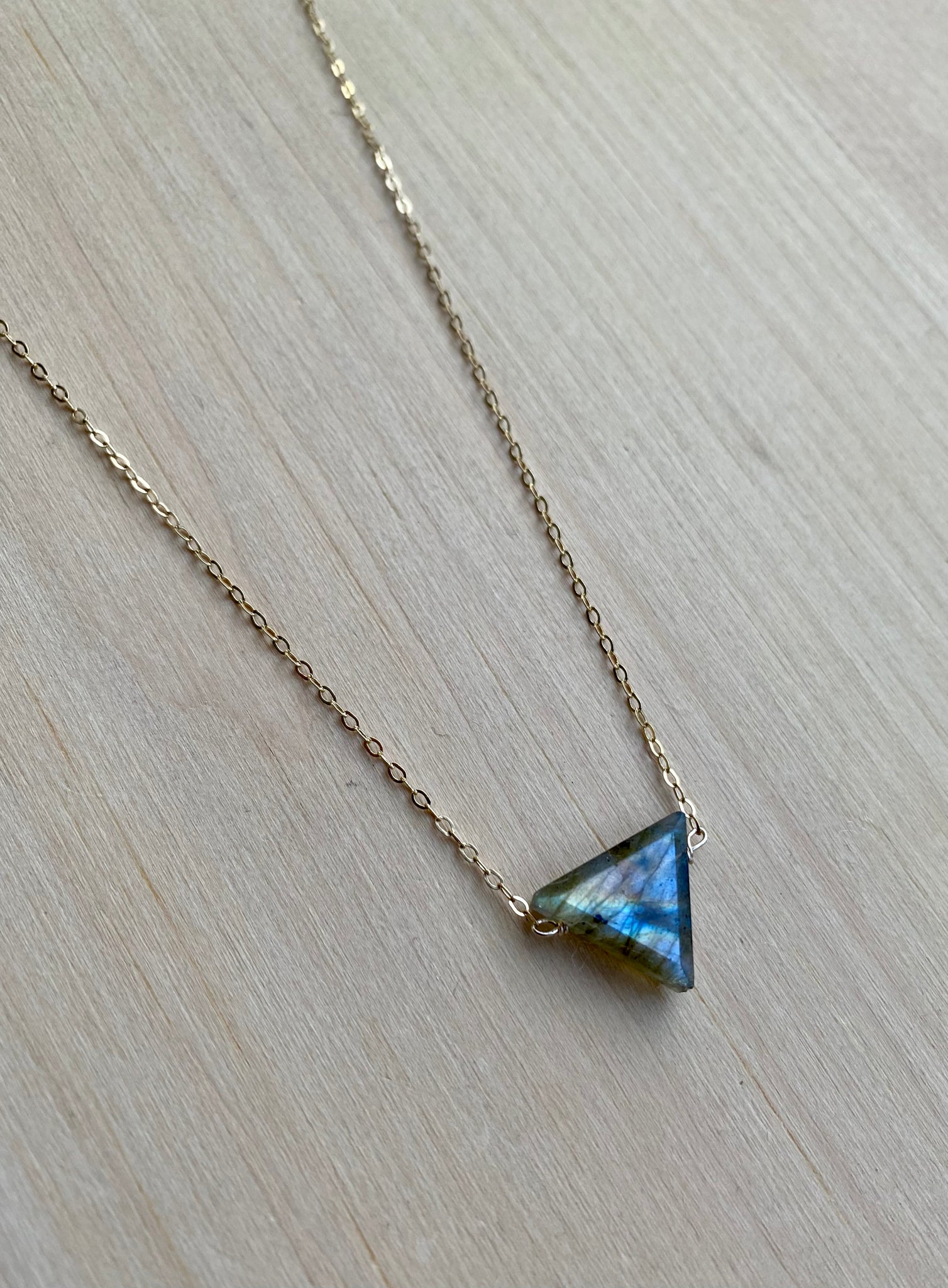 14k Gold Filled Labradorite Triangle 18" Necklace