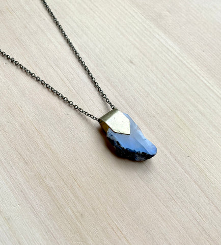 Rainbow Moonstone and scrap brass necklace