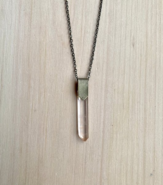 Lemurian Seed Quartz and scrap brass necklace